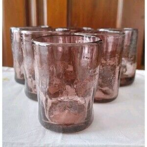 Set of 6 HANDBLOWN Amethyst Thumbprint Tumbler Glasses  VGC
